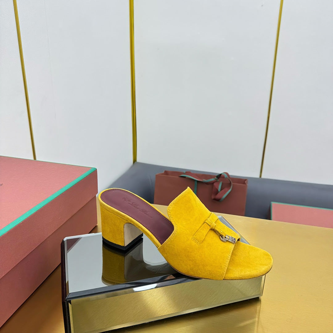 LP BLOCK HEEL SANDALS 25S IN DARK YELLOW SUEDE - 33