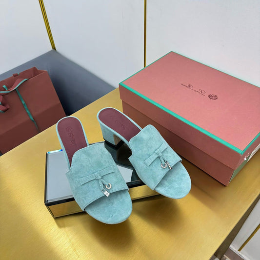LP BLOCK HEEL SANDALS 25S IN POWDER BLUE SUEDE - 33