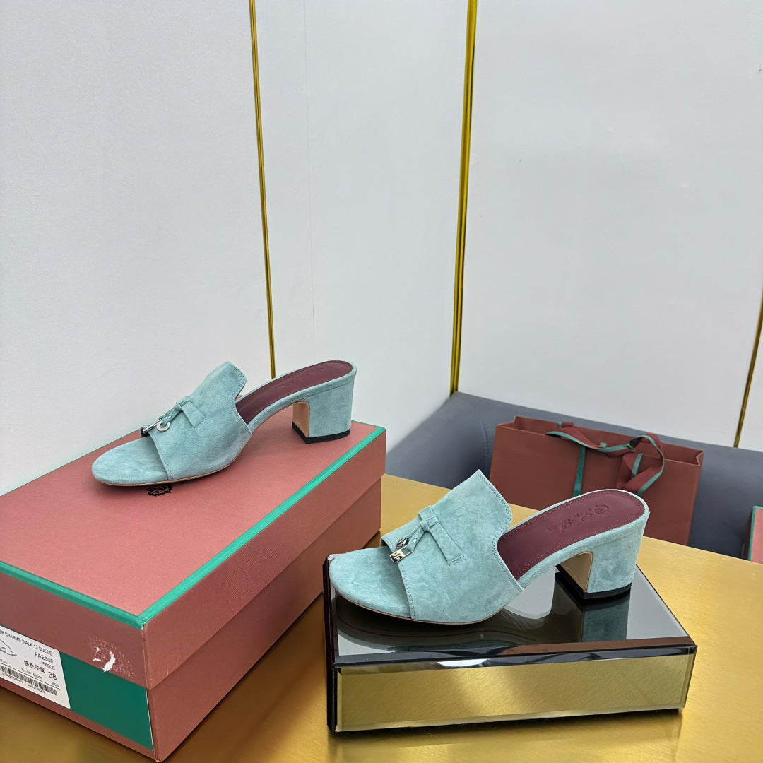 LP BLOCK HEEL SANDALS 25S IN POWDER BLUE SUEDE - 33