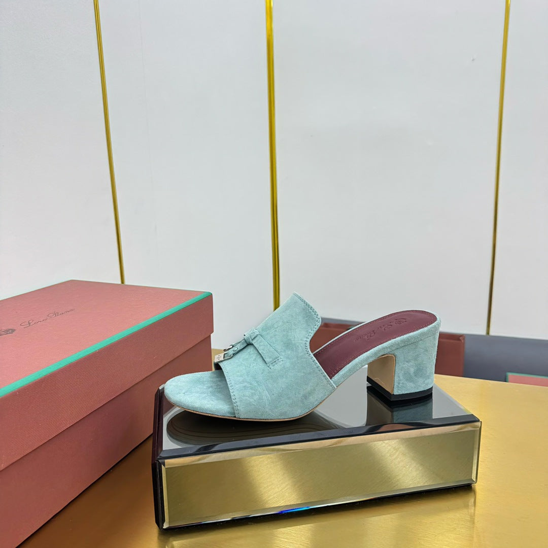 LP BLOCK HEEL SANDALS 25S IN POWDER BLUE SUEDE - 33