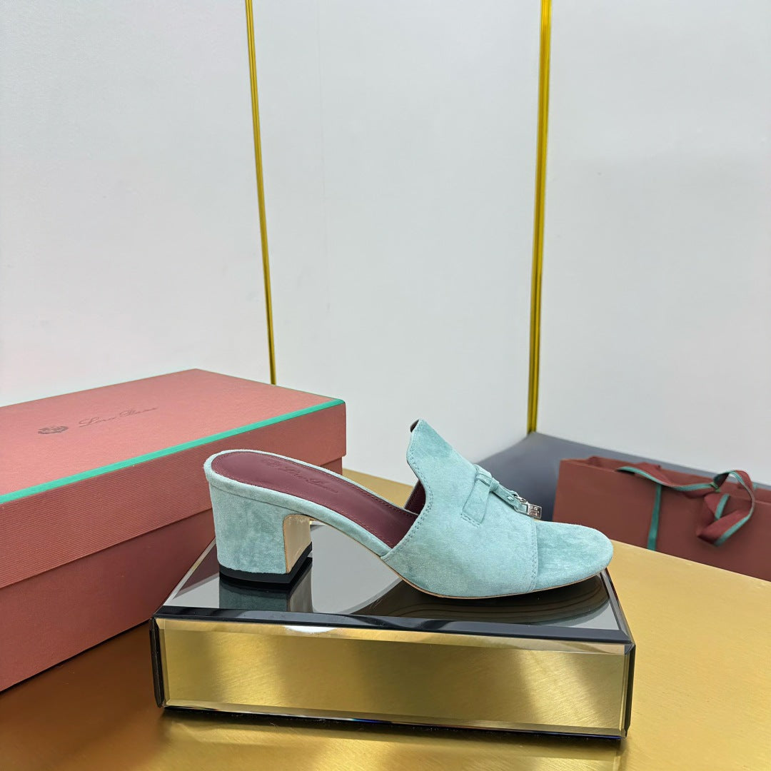 LP BLOCK HEEL SANDALS 25S IN POWDER BLUE SUEDE - 33