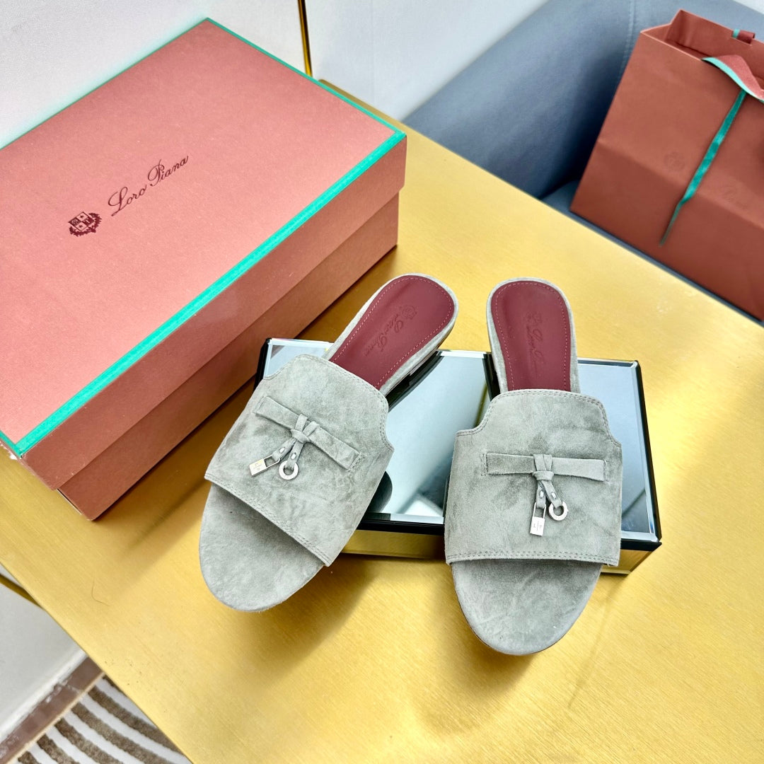 LP SANDALS 25S IN FOG GRAY SUEDE WITH SILVER HARDWARE - 33