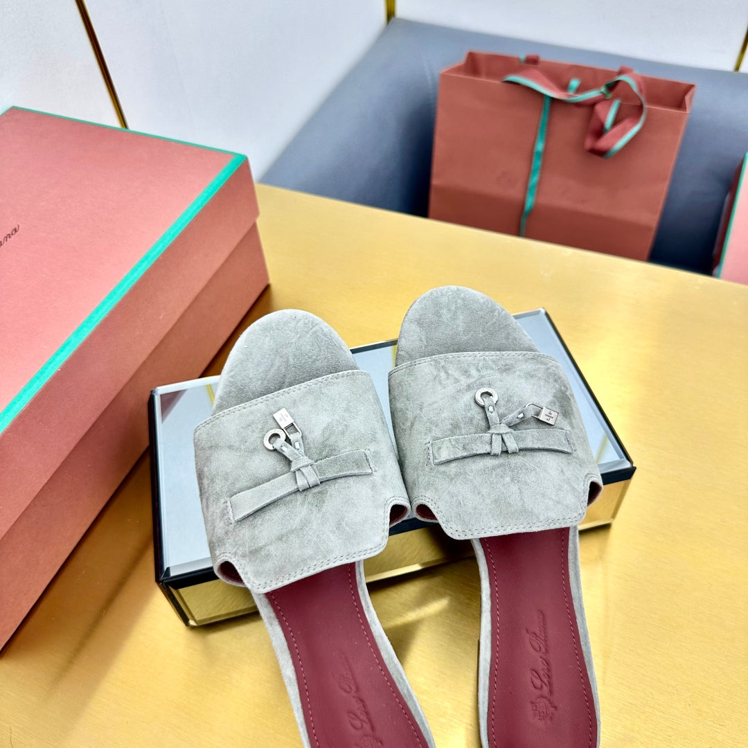 LP SANDALS 25S IN FOG GRAY SUEDE WITH SILVER HARDWARE - 33