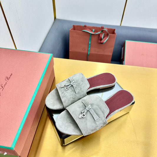 LP SANDALS 25S IN FOG GRAY SUEDE WITH SILVER HARDWARE - 33