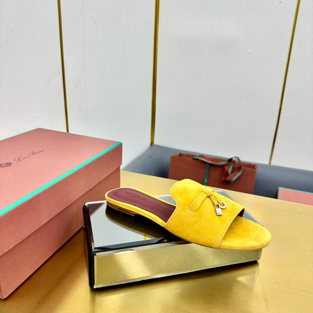 LP SANDALS 25S IN DARK YELLOW SUEDE WITH SILVER HARDWARE - 33
