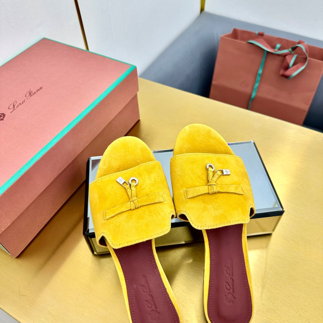 LP SANDALS 25S IN DARK YELLOW SUEDE WITH SILVER HARDWARE - 33