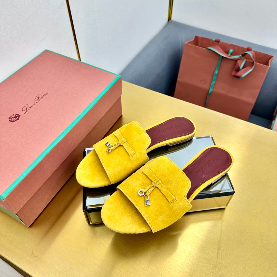 LP SANDALS 25S IN DARK YELLOW SUEDE WITH SILVER HARDWARE - 33