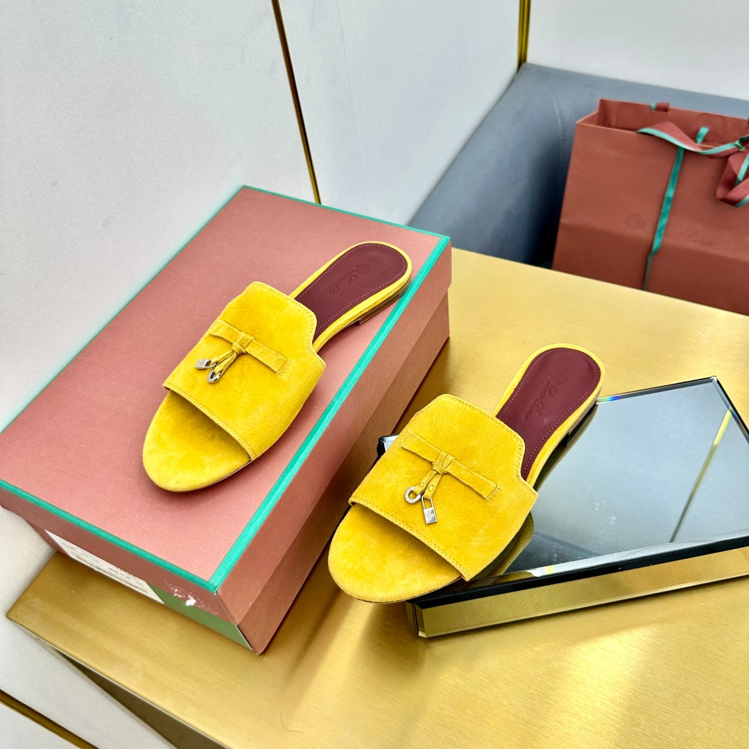 LP SANDALS 25S IN DARK YELLOW SUEDE WITH SILVER HARDWARE - 33