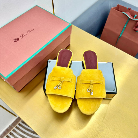 LP SANDALS 25S IN DARK YELLOW SUEDE WITH SILVER HARDWARE - 33