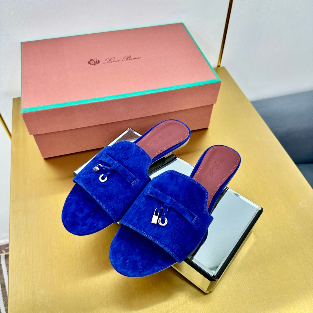 LP SANDALS 25S IN NAVY BLUE SUEDE WITH SILVER HARDWARE - 33