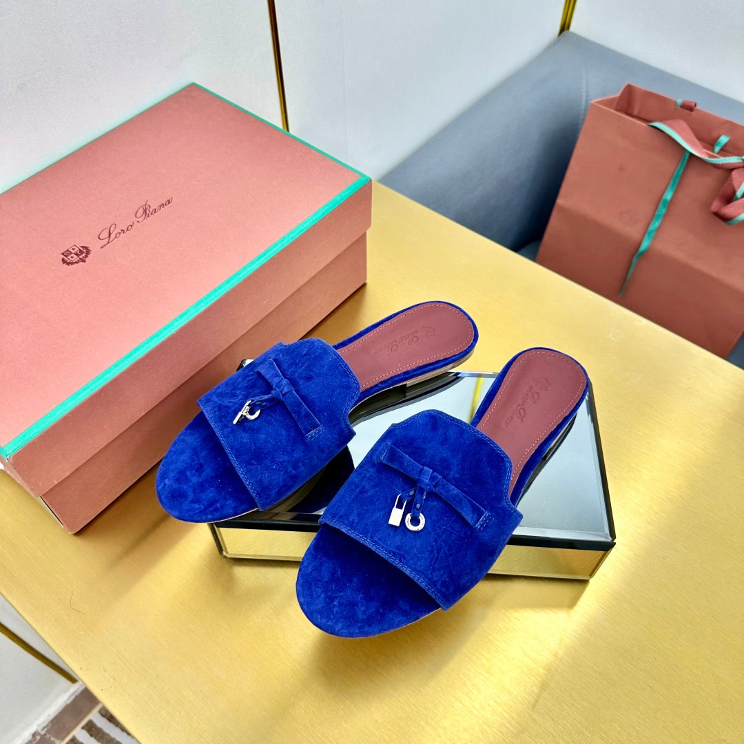 LP SANDALS 25S IN NAVY BLUE SUEDE WITH SILVER HARDWARE - 33