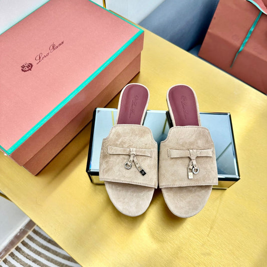 LP SANDALS 25S IN BEIGE SUEDE WITH SILVER HARDWARE - 33