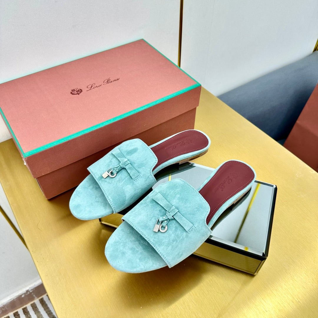 LP SANDALS 25S IN POWDER BLUE SUEDE WITH SILVER HARDWARE - 33