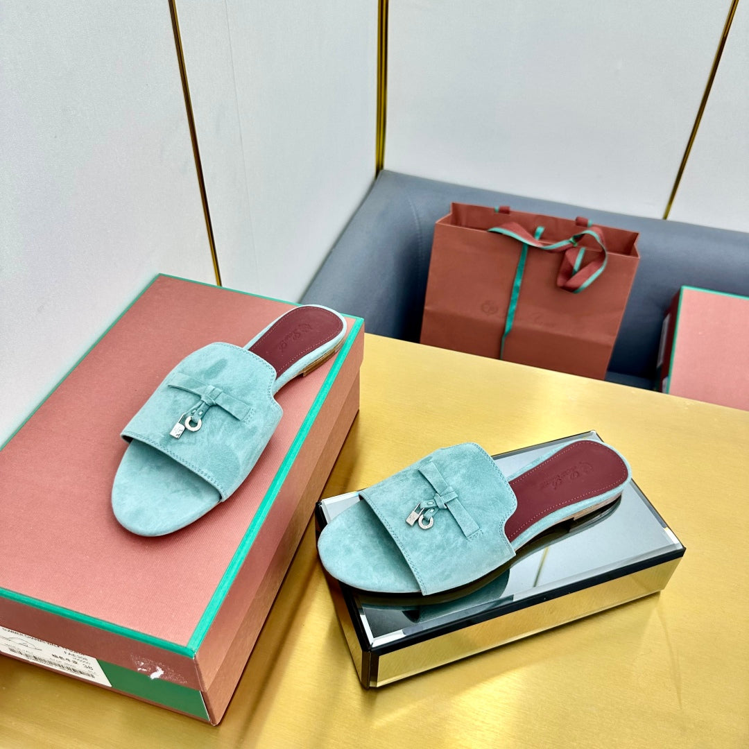 LP SANDALS 25S IN POWDER BLUE SUEDE WITH SILVER HARDWARE - 33