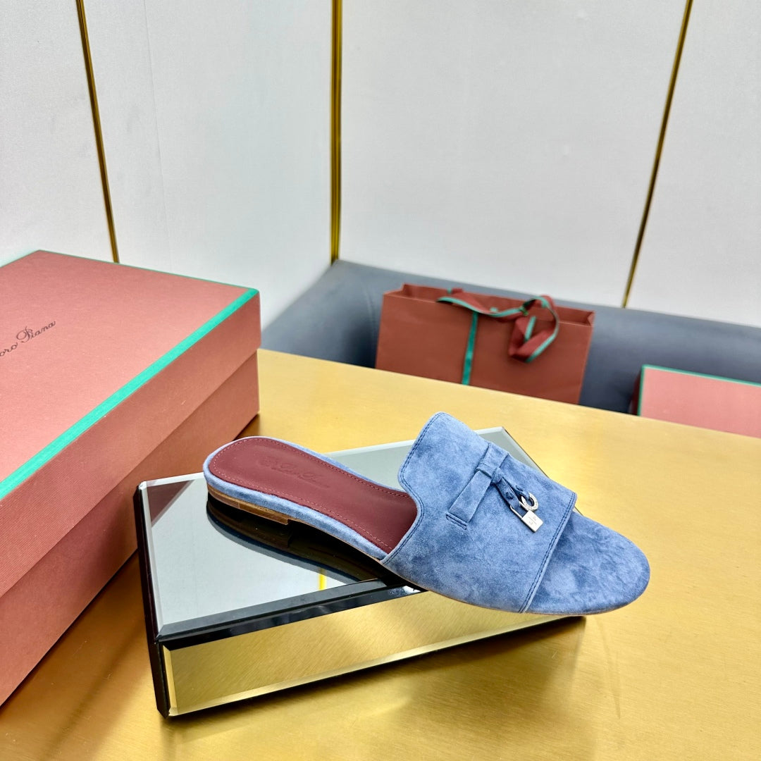 LP SANDALS 25S IN BLUE SUEDE WITH SILVER HARDWARE - 33