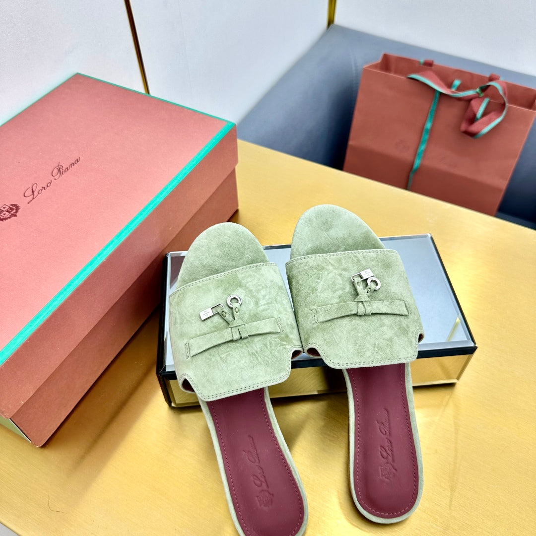 LP SANDALS 25S IN SAGE GREEN SUEDE WITH SILVER HARDWARE - 33