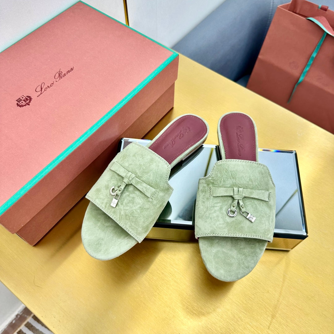 LP SANDALS 25S IN SAGE GREEN SUEDE WITH SILVER HARDWARE - 33