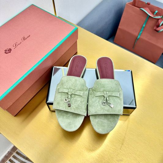 LP SANDALS 25S IN SAGE GREEN SUEDE WITH SILVER HARDWARE - 33