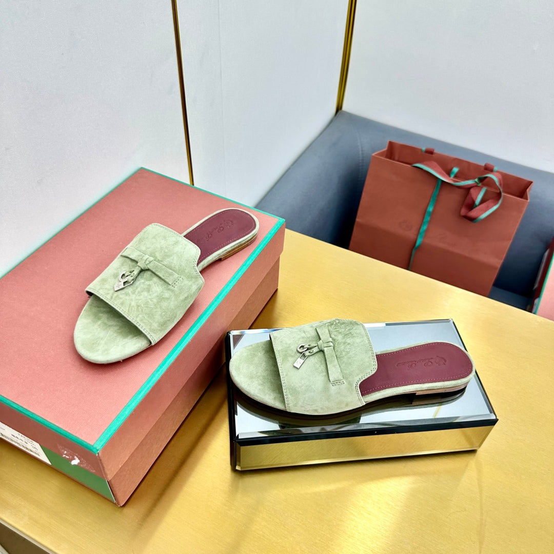 LP SANDALS 25S IN SAGE GREEN SUEDE WITH SILVER HARDWARE - 33