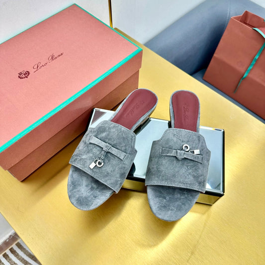 LP SANDALS 25S IN DARK GRAY SUEDE WITH SILVER HARDWARE - 33
