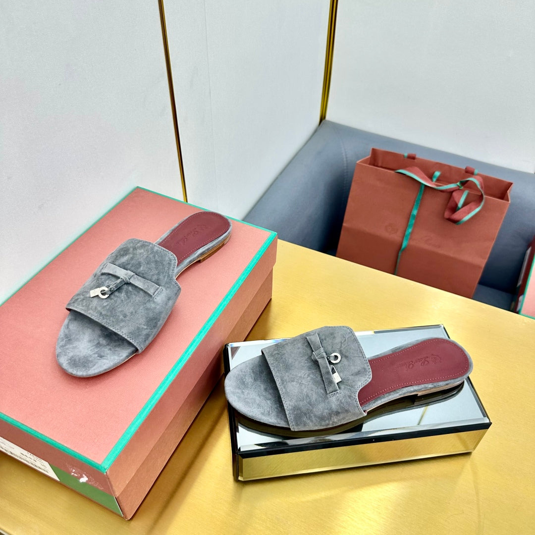 LP SANDALS 25S IN DARK GRAY SUEDE WITH SILVER HARDWARE - 33