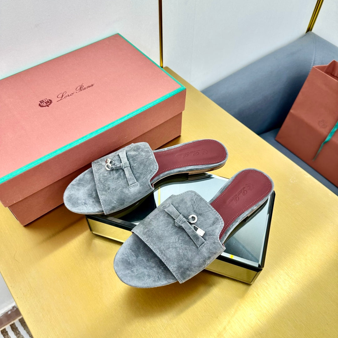 LP SANDALS 25S IN DARK GRAY SUEDE WITH SILVER HARDWARE - 33