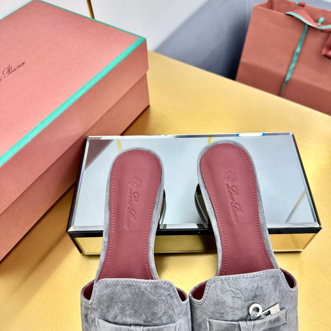 LP SANDALS 25S IN DARK GRAY SUEDE WITH SILVER HARDWARE - 33
