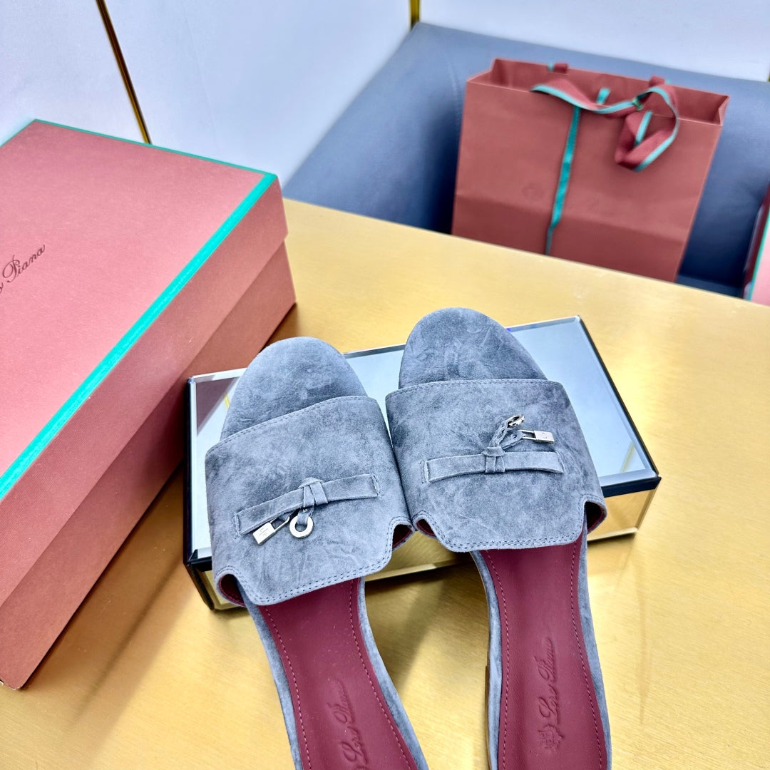 LP SANDALS 25S IN DARK GRAY SUEDE WITH SILVER HARDWARE - 33