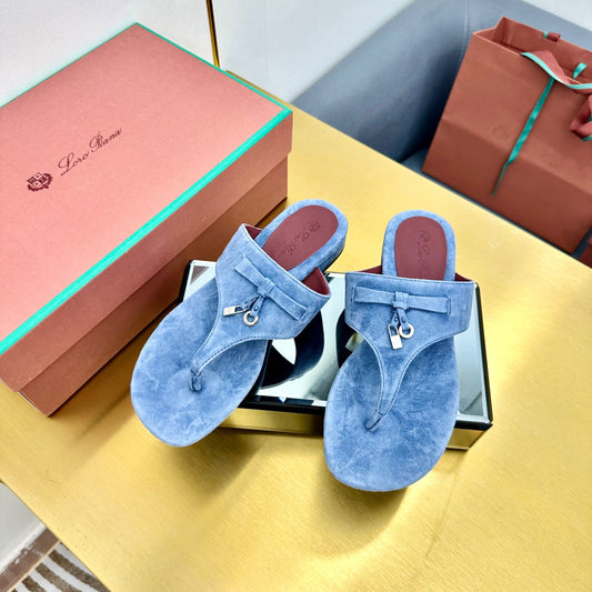 FLIP FLOPS IN BLUE SUEDE AND HARDWARE SILVER - 34