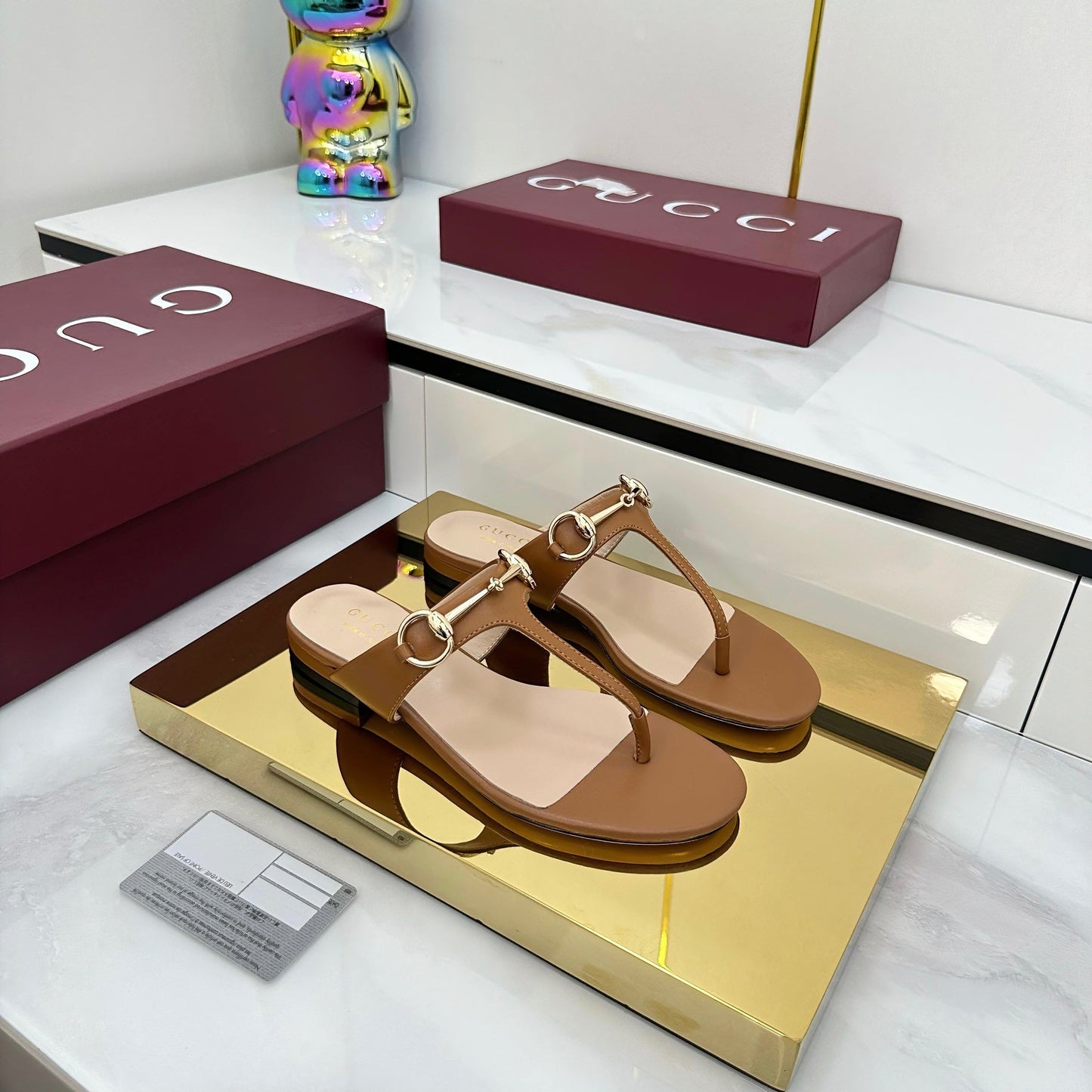 THONG SANDALS IN BROWN LAMBSKIN WITH GOLD HARDWARE - 35