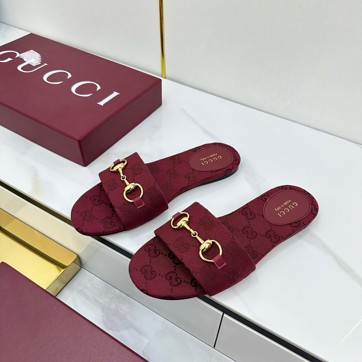 GG SLIDES IN RED WITH GOLD HARDWARE - 36