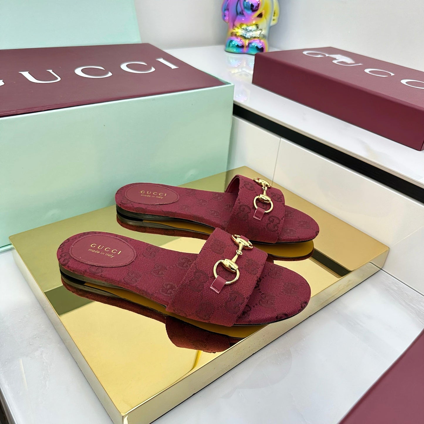 GG SLIDES IN RED WITH GOLD HARDWARE - 36