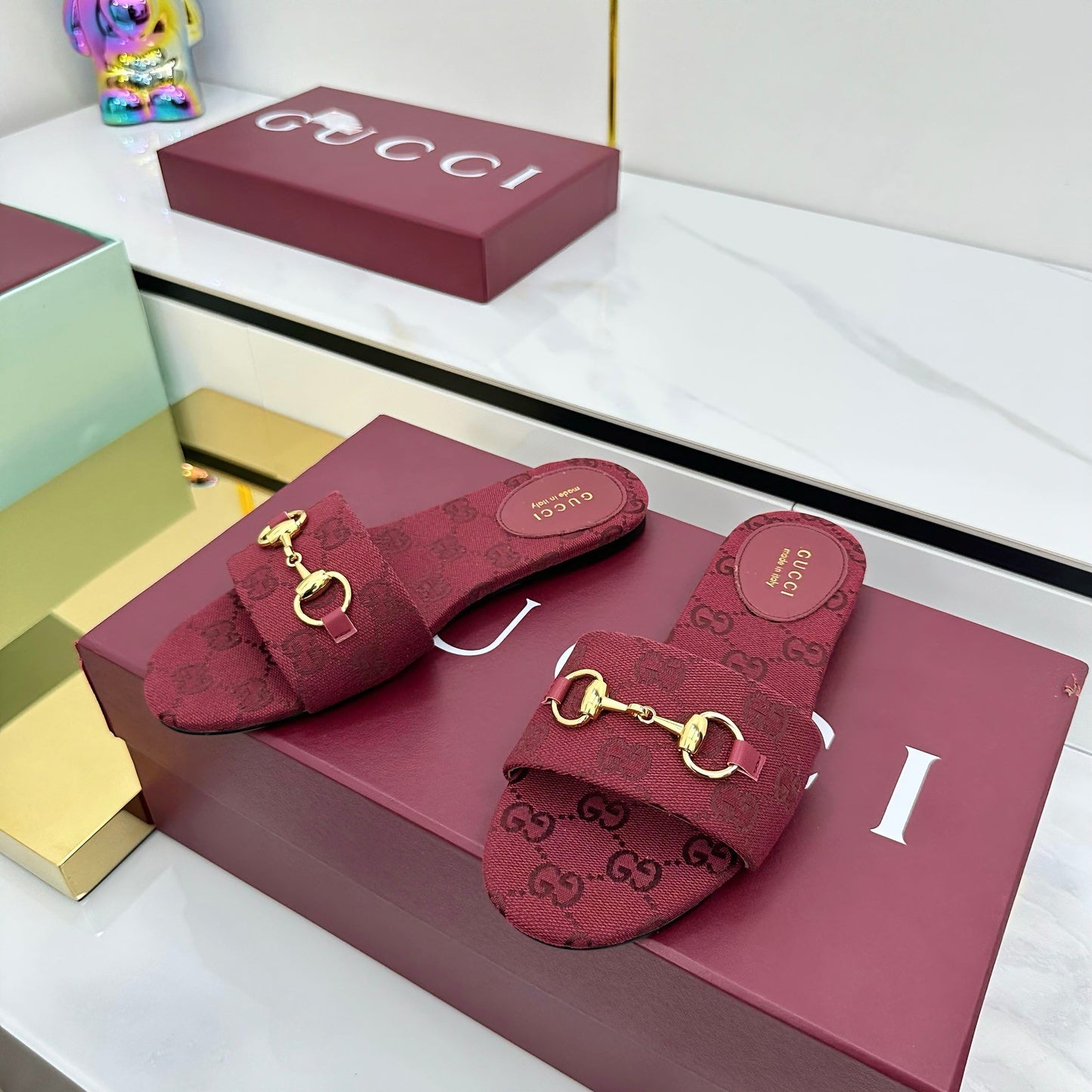 GG SLIDES IN RED WITH GOLD HARDWARE - 36