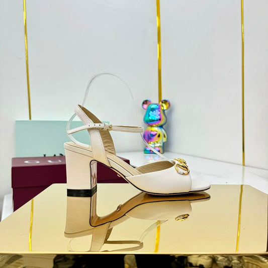 GG HEELED SANDALS 25S 65 MM IN CREAM WHITE LAMBSKIN WITH GOLD HARDWARE - 35
