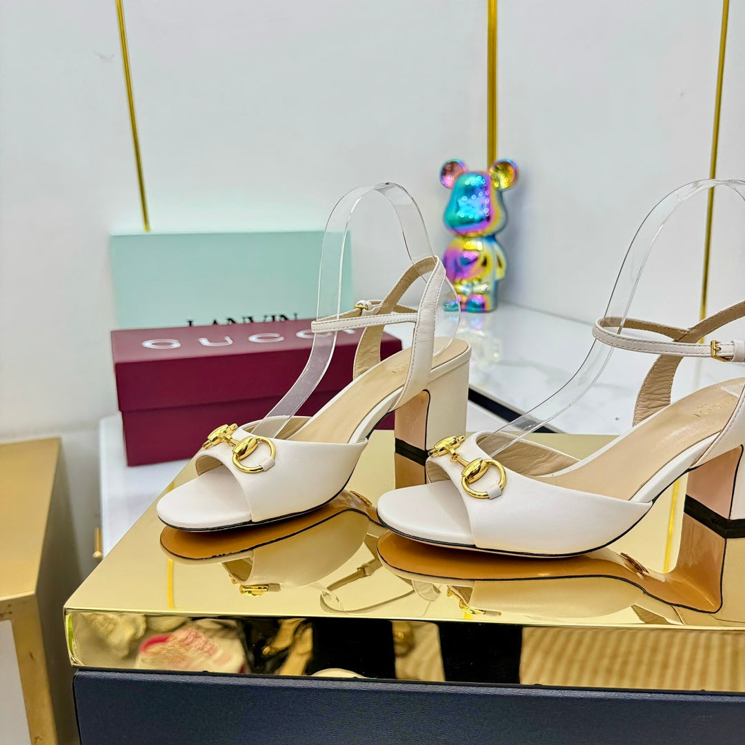 GG HEELED SANDALS 25S 65 MM IN CREAM WHITE LAMBSKIN WITH GOLD HARDWARE - 35