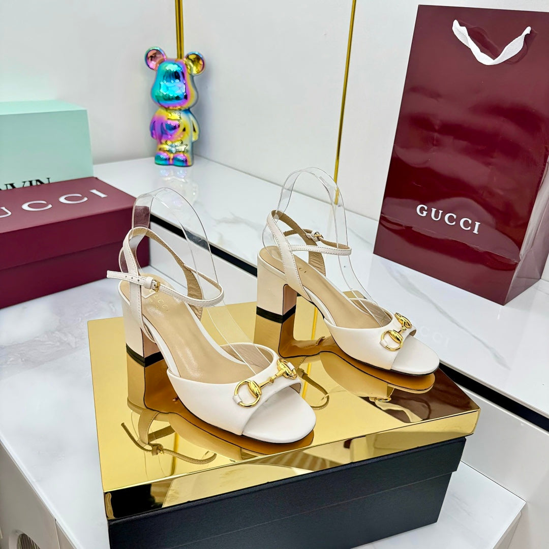 GG HEELED SANDALS 25S 65 MM IN CREAM WHITE LAMBSKIN WITH GOLD HARDWARE - 35