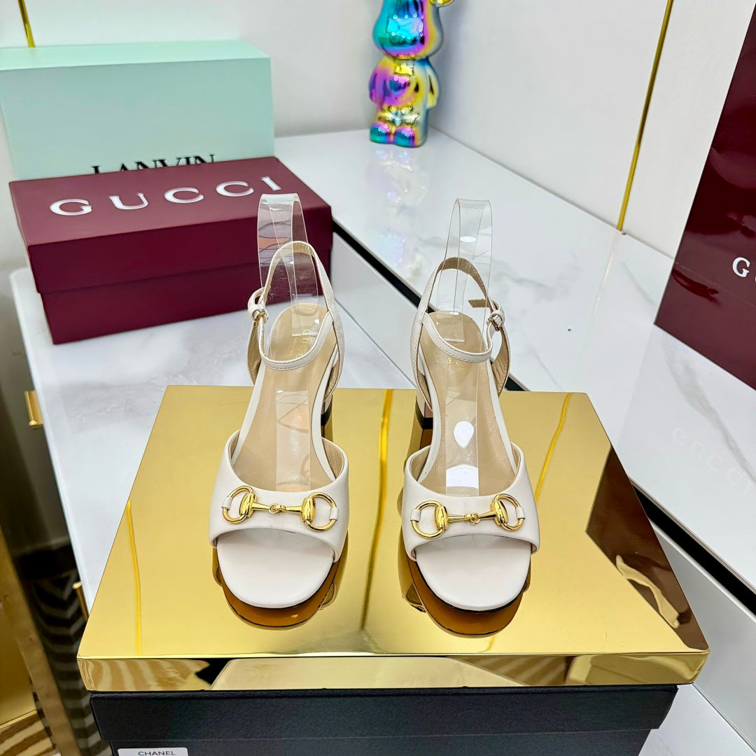 GG HEELED SANDALS 25S 65 MM IN CREAM WHITE LAMBSKIN WITH GOLD HARDWARE - 35