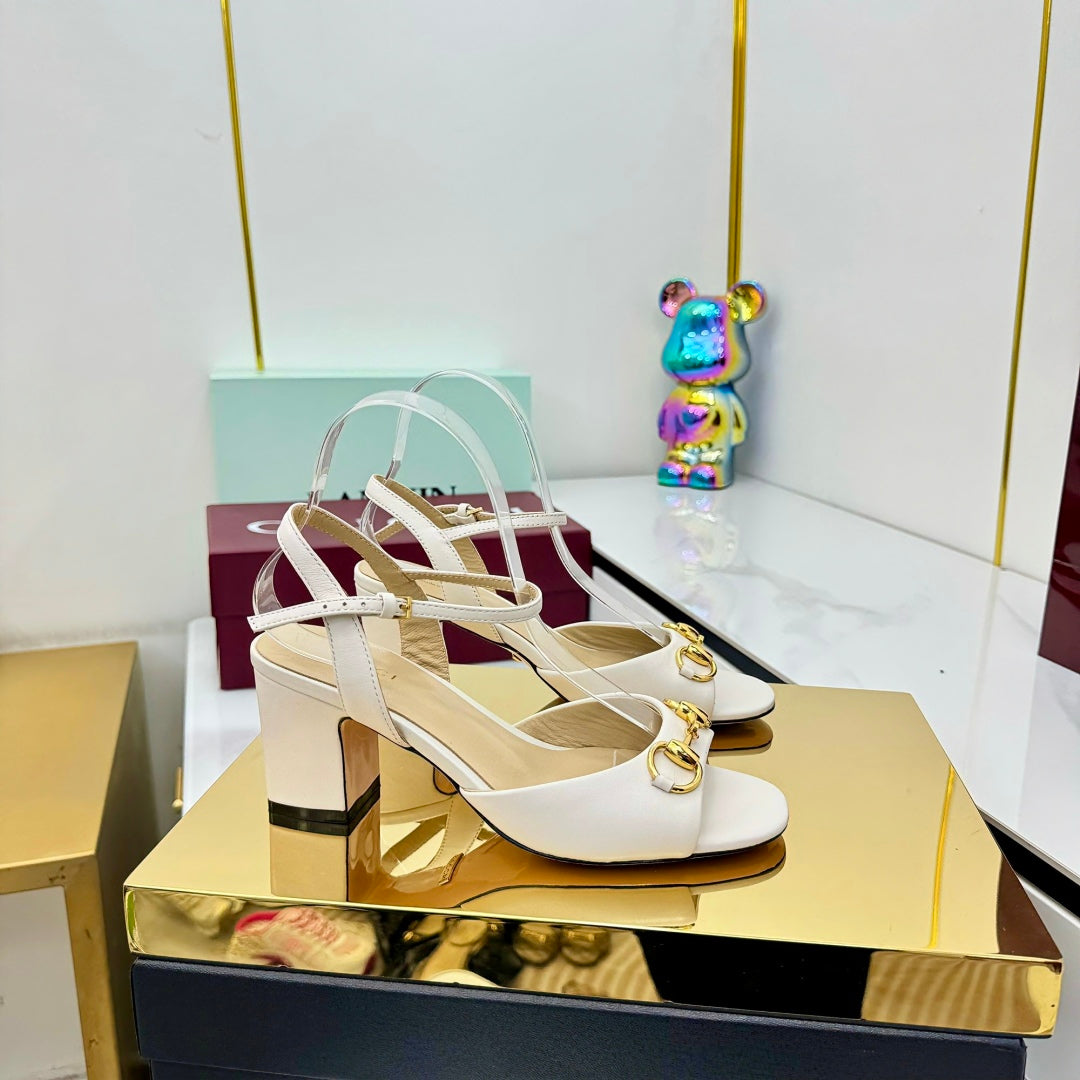 GG HEELED SANDALS 25S 65 MM IN CREAM WHITE LAMBSKIN WITH GOLD HARDWARE - 35