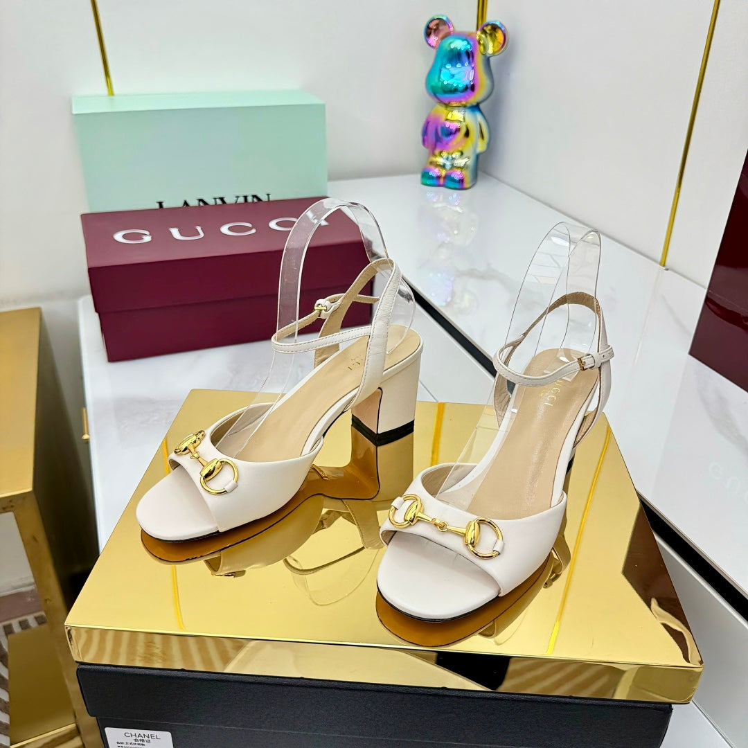 GG HEELED SANDALS 25S 65 MM IN CREAM WHITE LAMBSKIN WITH GOLD HARDWARE - 35