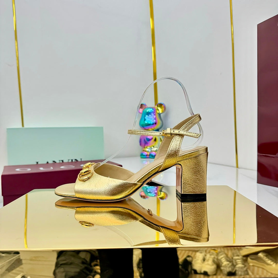 GG HEELED SANDALS 25S 65 MM IN GOLD LAMBSKIN WITH GOLD HARDWARE - 35