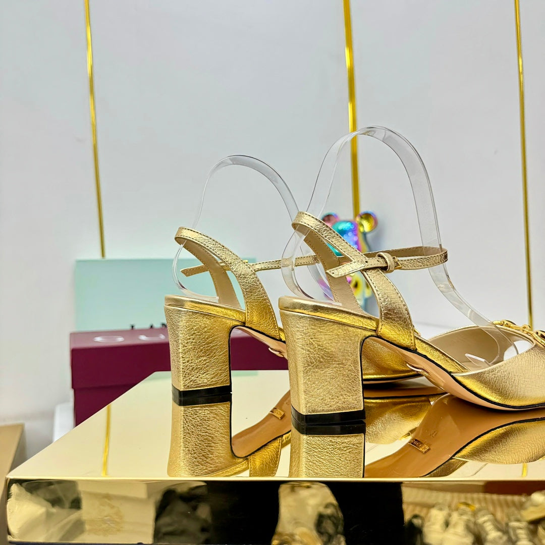 GG HEELED SANDALS 25S 65 MM IN GOLD LAMBSKIN WITH GOLD HARDWARE - 35