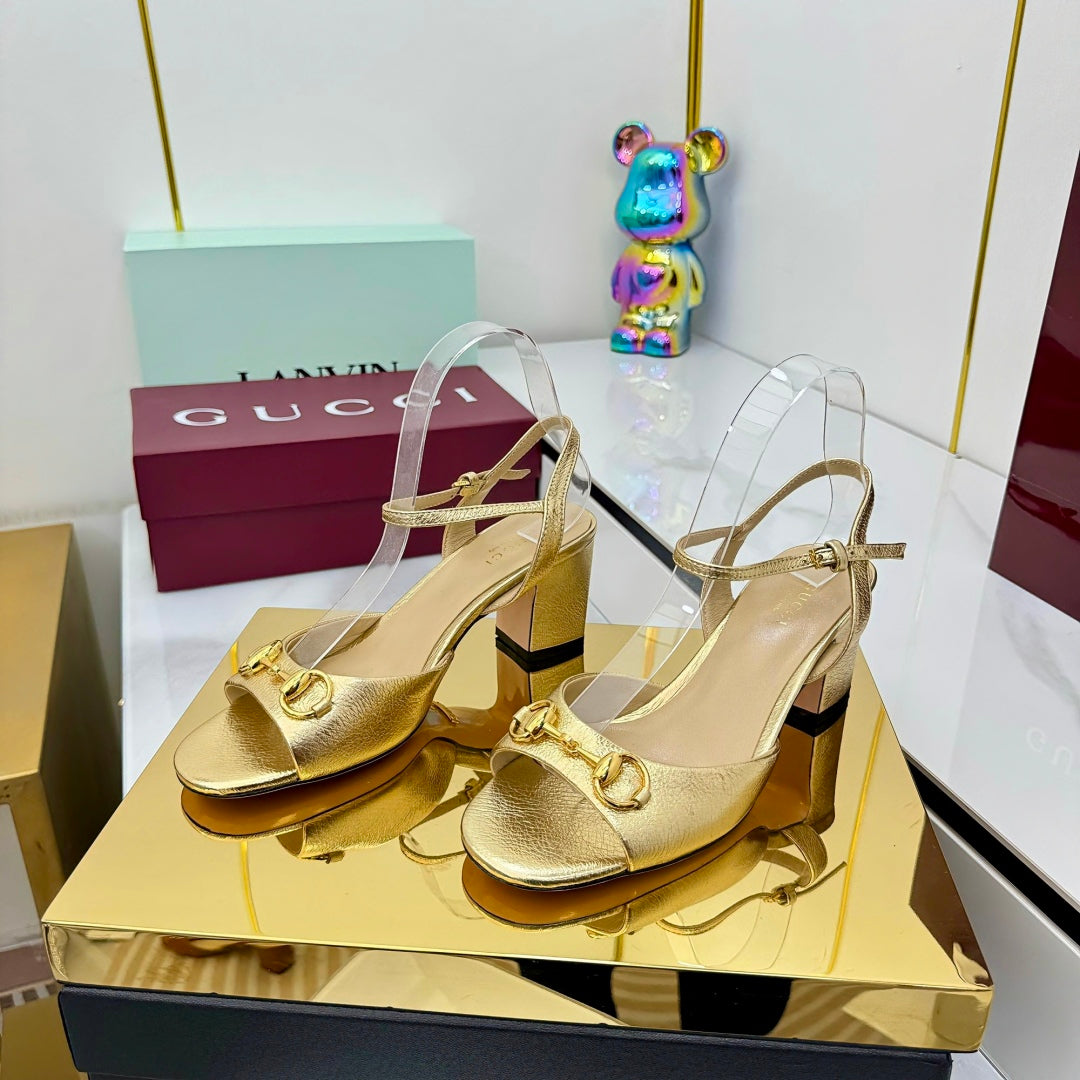 GG HEELED SANDALS 25S 65 MM IN GOLD LAMBSKIN WITH GOLD HARDWARE - 35