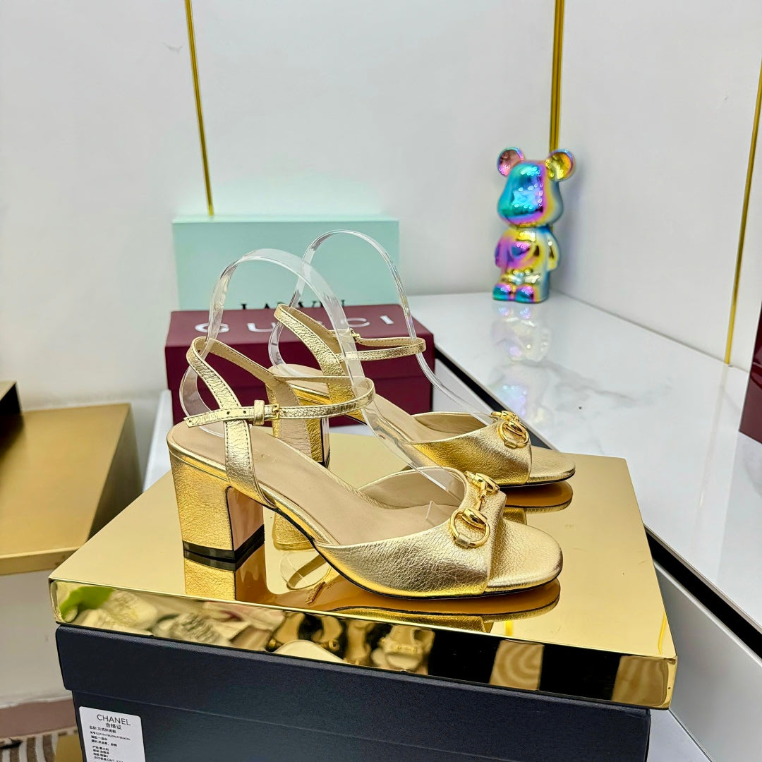 GG HEELED SANDALS 25S 65 MM IN GOLD LAMBSKIN WITH GOLD HARDWARE - 35
