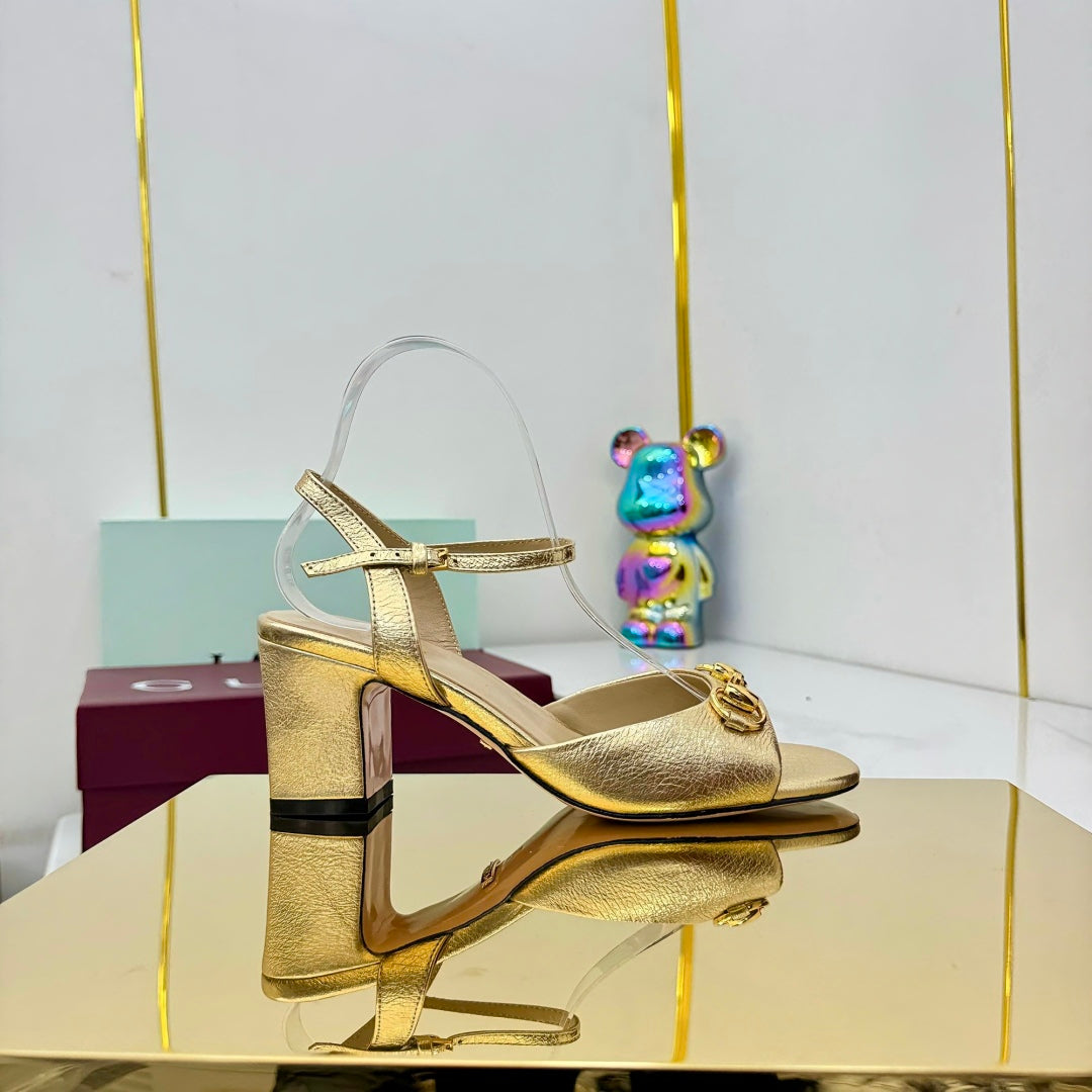 GG HEELED SANDALS 25S 65 MM IN GOLD LAMBSKIN WITH GOLD HARDWARE - 35