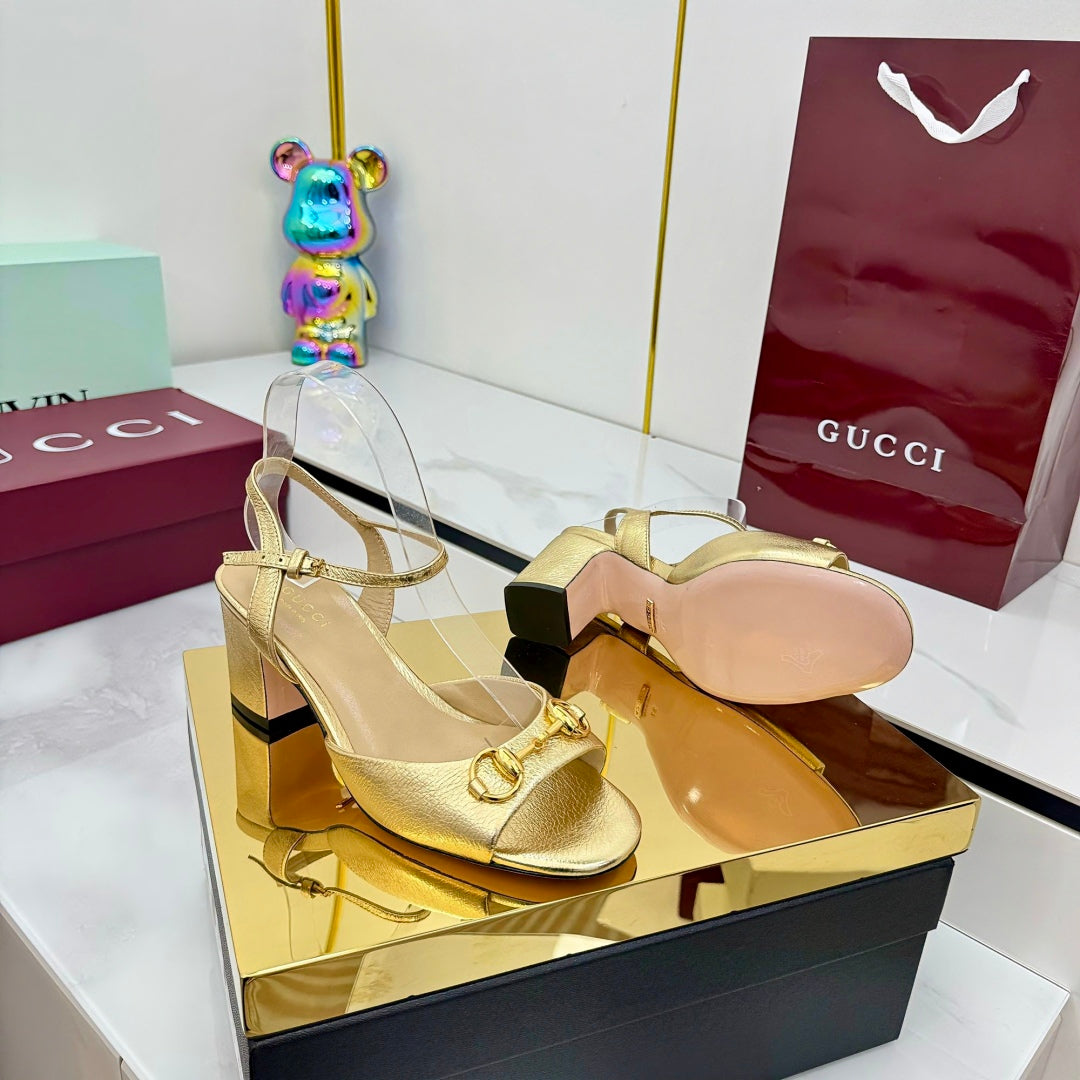 GG HEELED SANDALS 25S 65 MM IN GOLD LAMBSKIN WITH GOLD HARDWARE - 35