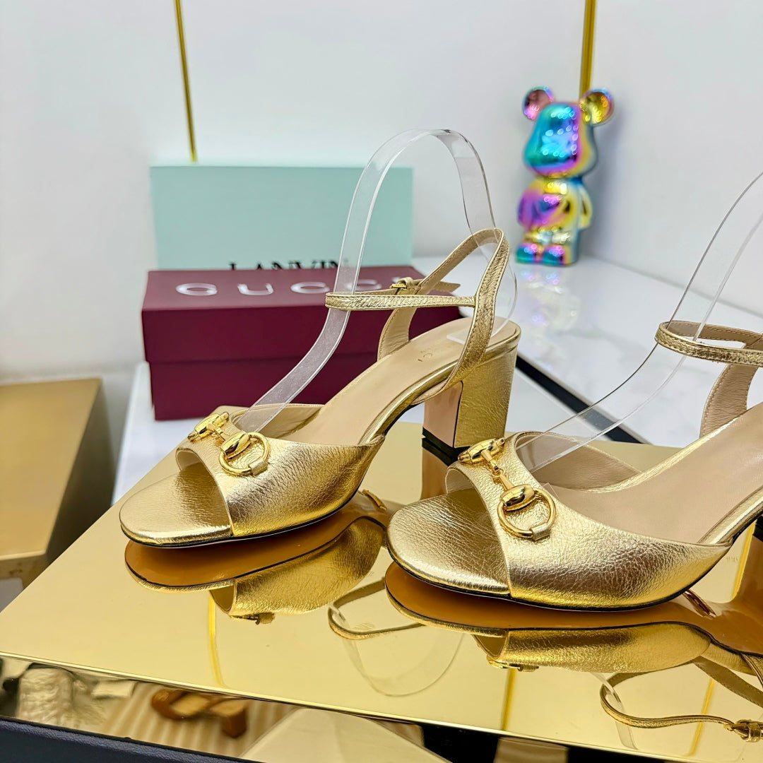 GG HEELED SANDALS 25S 65 MM IN GOLD LAMBSKIN WITH GOLD HARDWARE - 35