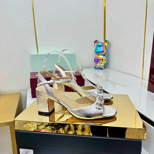 GG HEELED SANDALS 25S 65 MM IN SILVER LAMBSKIN WITH SILVER HARDWARE - 35