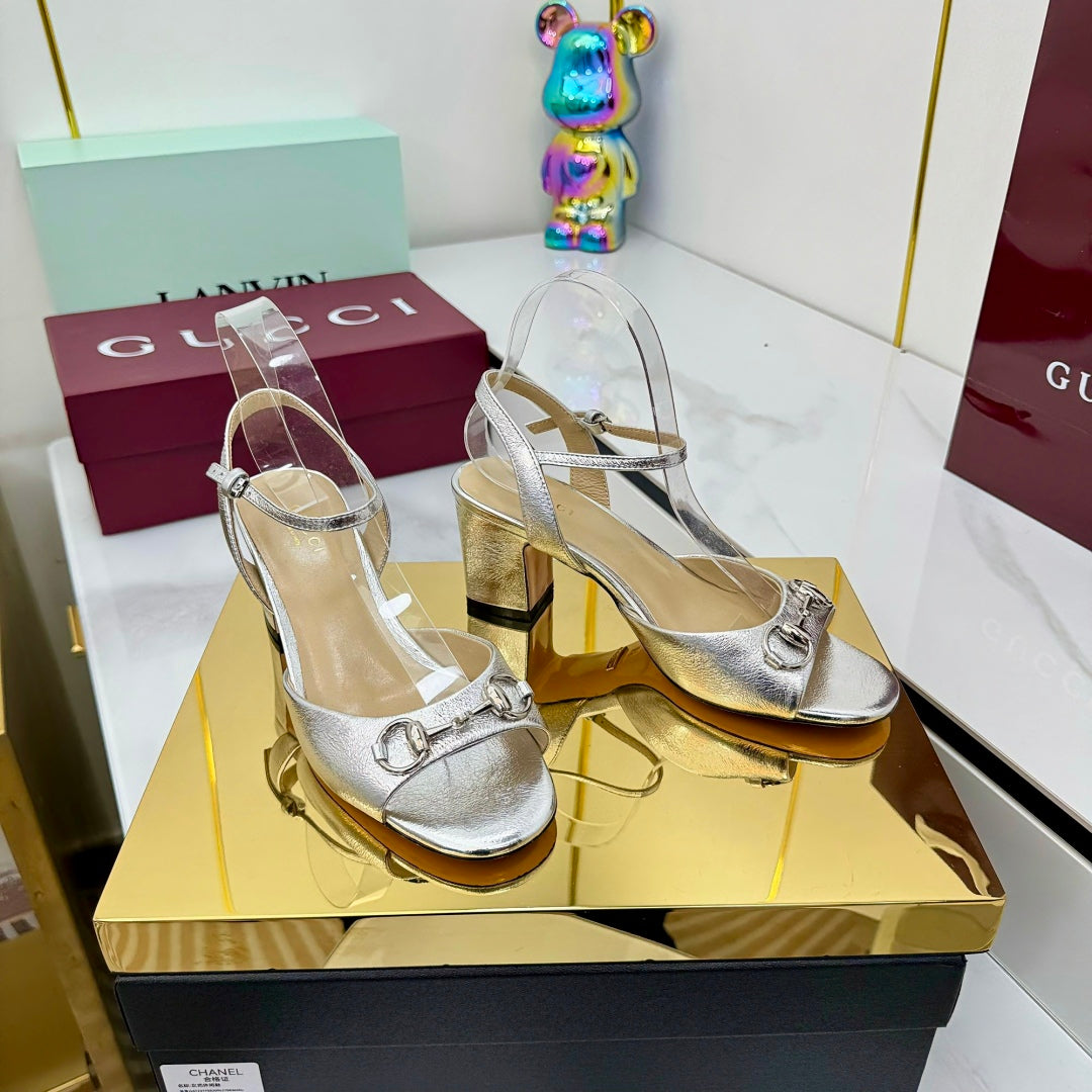 GG HEELED SANDALS 25S 65 MM IN SILVER LAMBSKIN WITH SILVER HARDWARE - 35