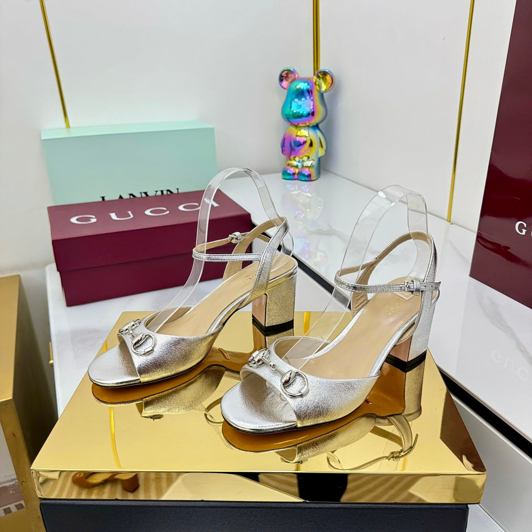 GG HEELED SANDALS 25S 65 MM IN SILVER LAMBSKIN WITH SILVER HARDWARE - 35