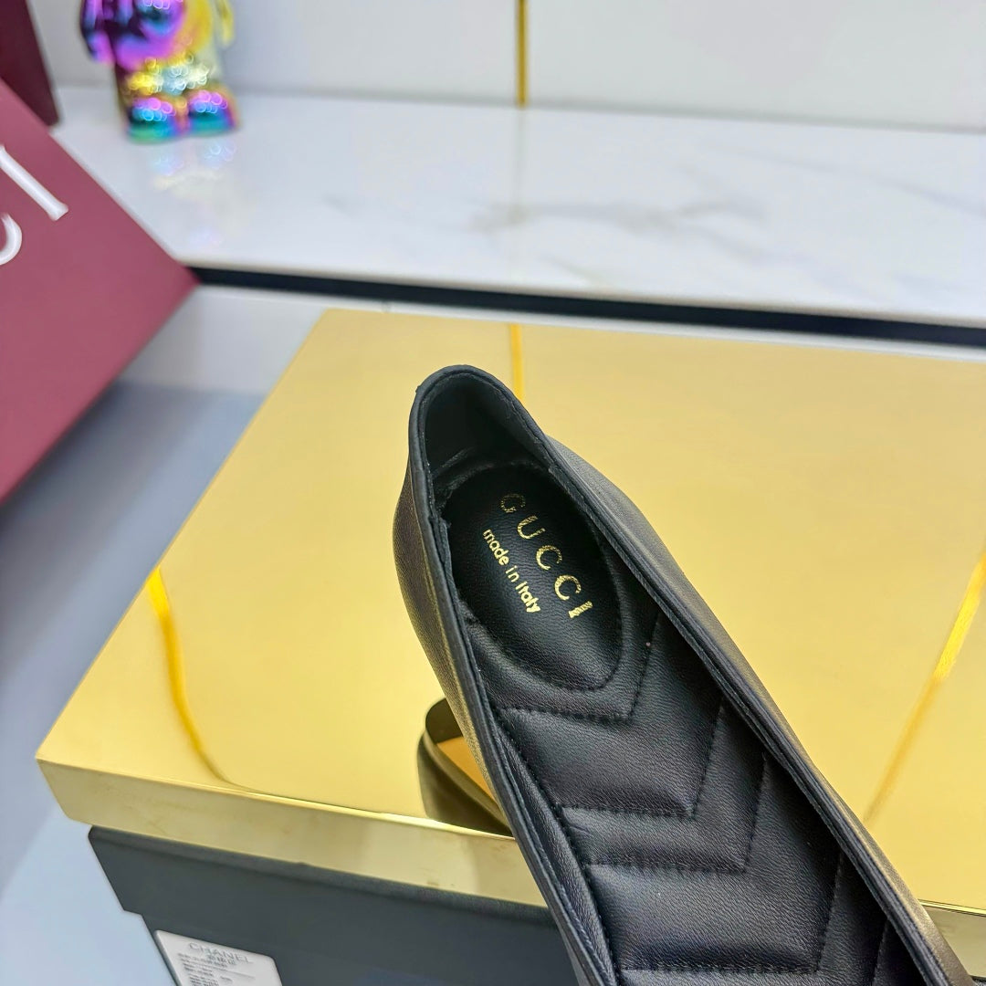 GG BALLET FLATS 25S IN BLACK LAMBSKIN MIX GLOSSY LEATHER WITH BOW - 35